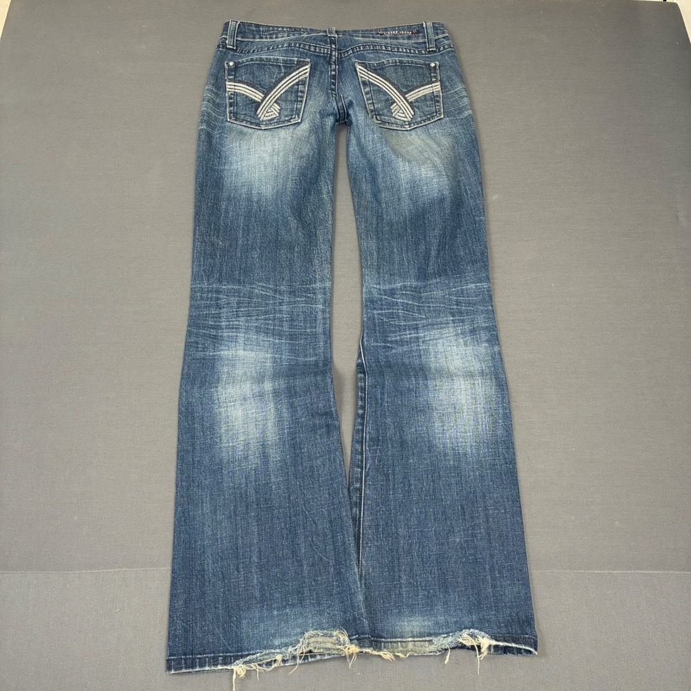 Y2K Vigoss Low Rise Flared Embroidered Medium Wash Jeans Women's Size 5 (30x32)